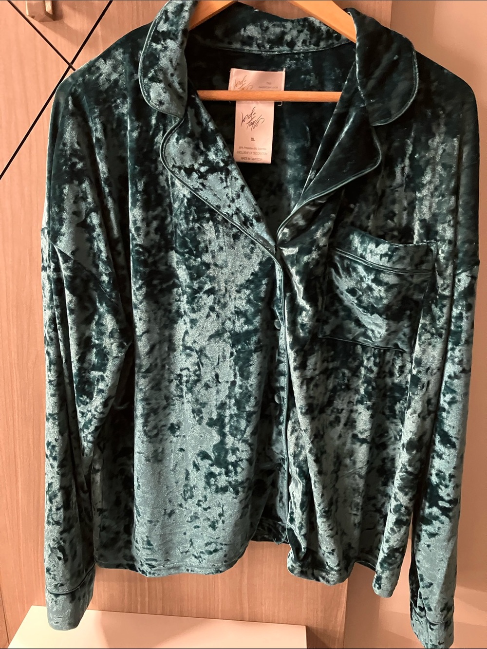 Lord & Taylor Crushed Velvet Button-Up Sleep Shirt Size XL NWOT Forest Green